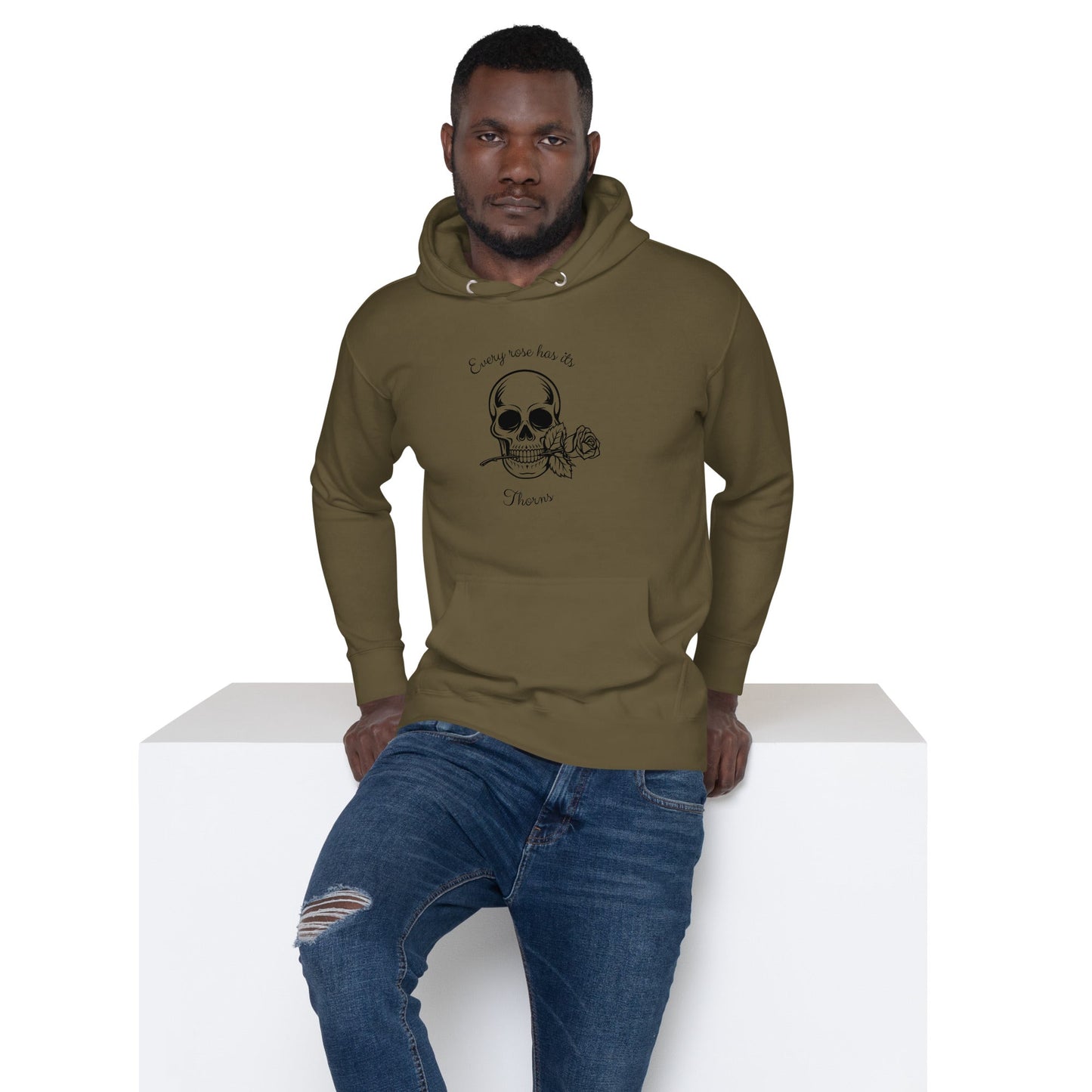 Rose & Bone Hoodie - Left Placement image 6: Navy Blazer version, size 3XL with front view of the Skull and Rose range.