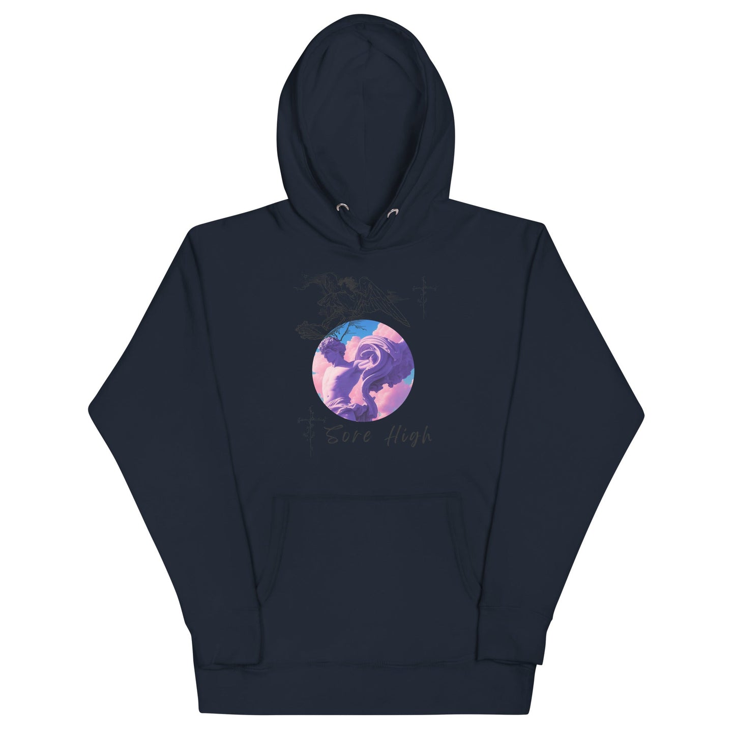 Skyborne Hoodie - Left Placement image 2 in Black, size M, showing front view for the Sore High design.