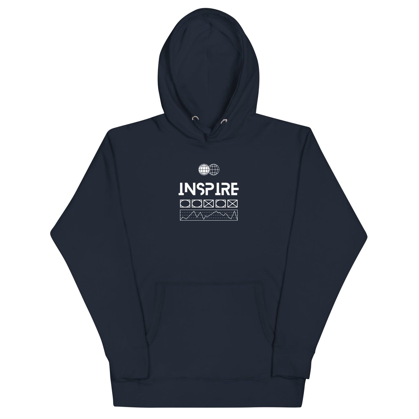 Image 2 of Black Inspireline Hoodie - Left Placement, size M, with Inspire artwork visible in front view.