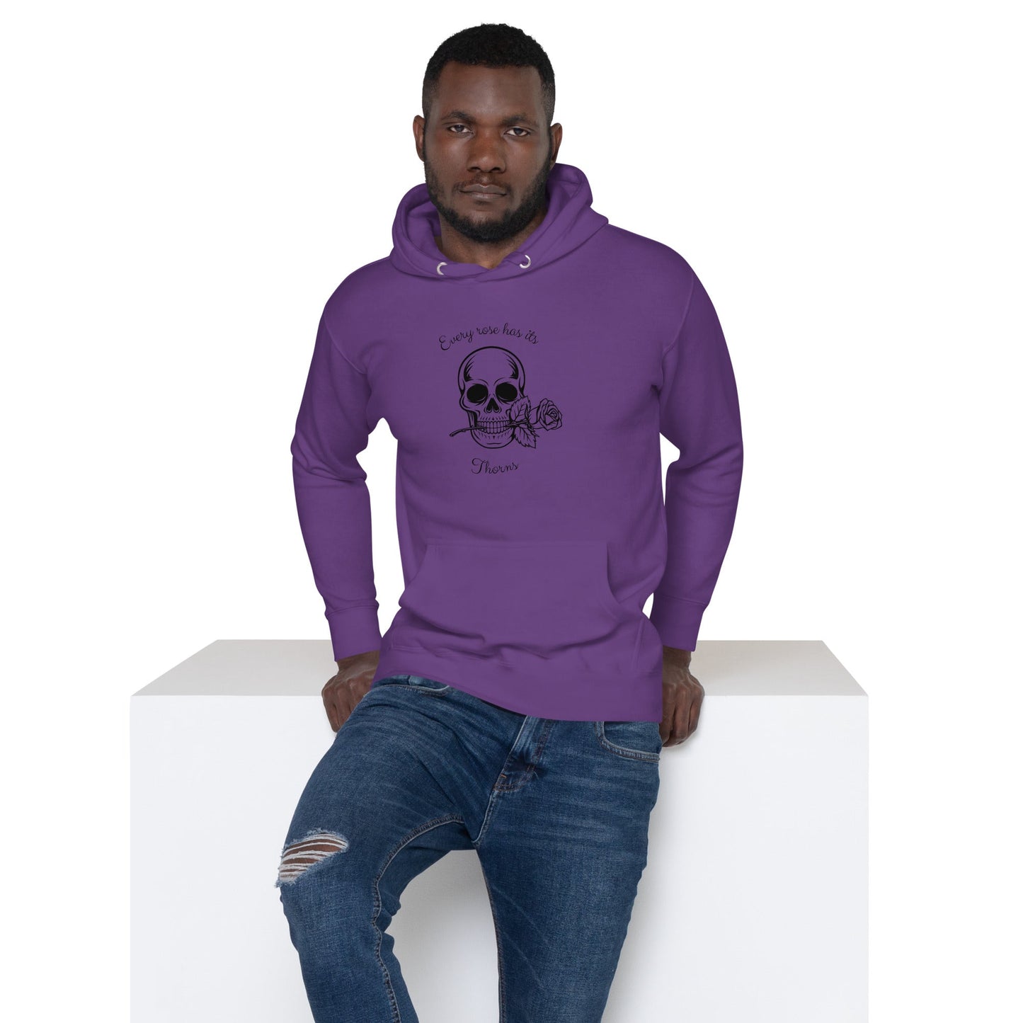 Rose & Bone Hoodie - Left Placement image 4 in Navy Blazer, size XL, showing front view for the Skull and Rose design.