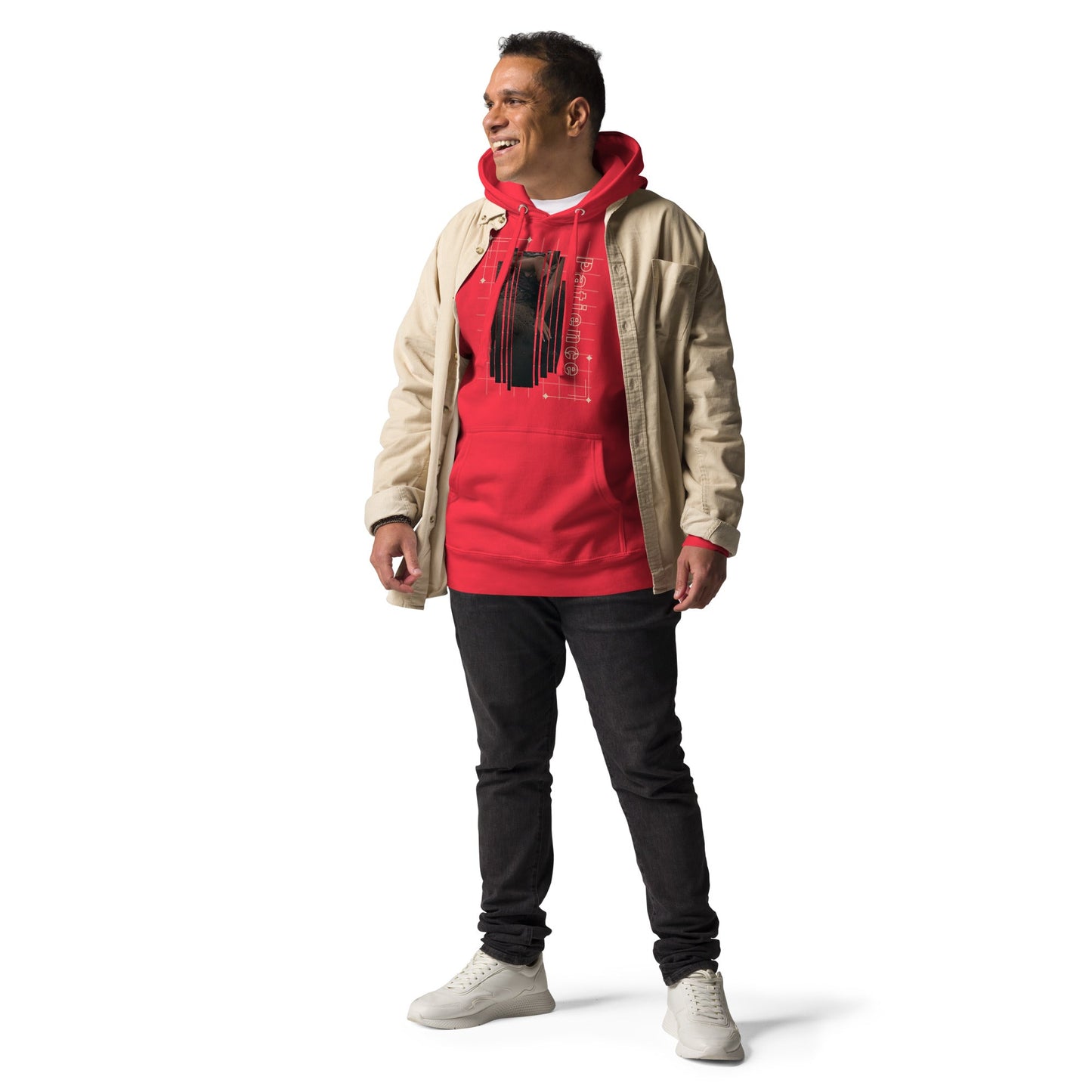 Image 10 of Navy Blazer Stillwater Hoodie - Left Placement, size XL, with Patience artwork visible in front view.