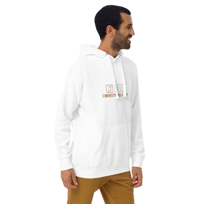 Image 14 of Vintage Black Festive Mood Hoodie - Left Placement, size M, with Xmas Mood artwork visible in front view, right-side angle.