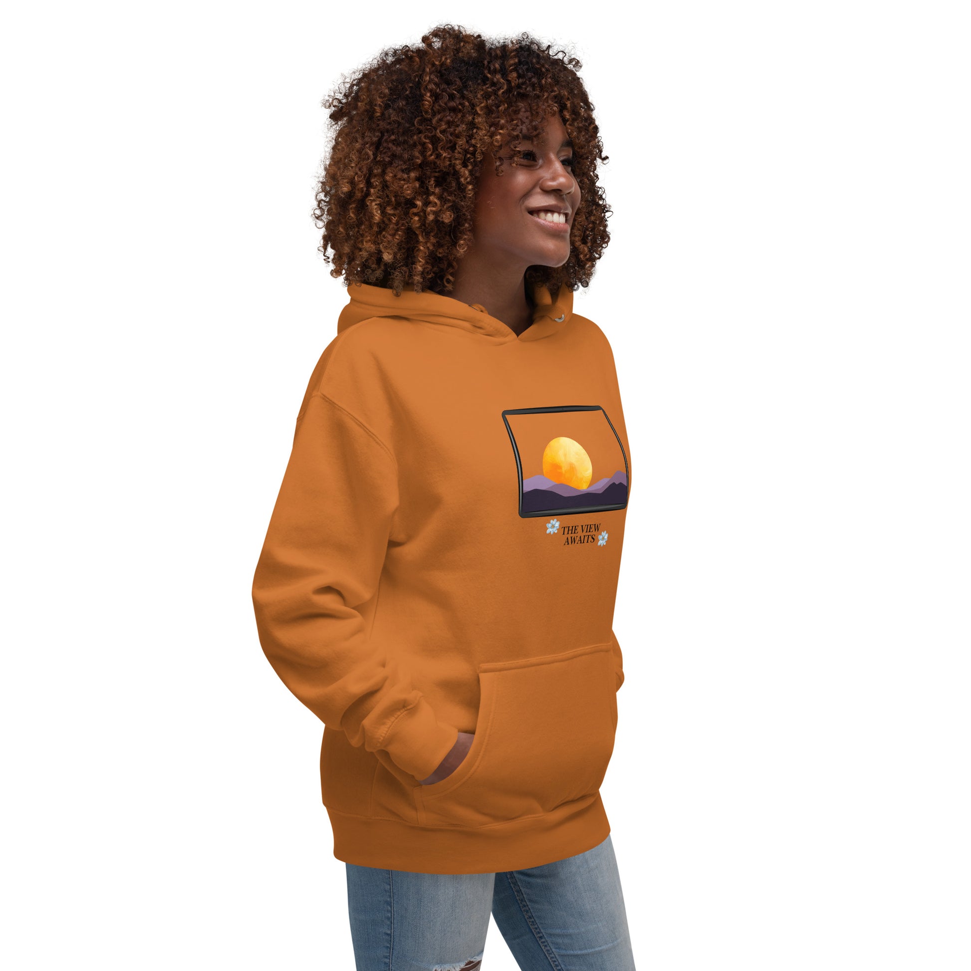 Image 40 of Forest Green Avenor Hoodie, size 2XL, with The View Awaits artwork visible in front view, right-side angle.