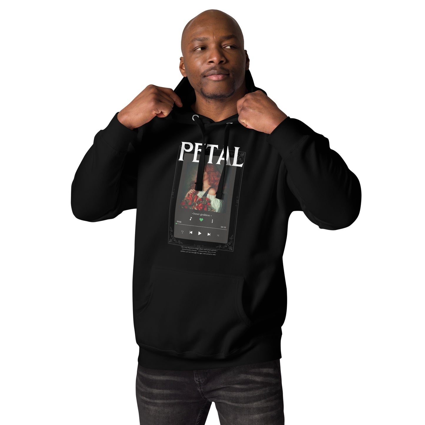 Petaline Hoodie image 2 in Black, size M, showing front view for the Petal design.