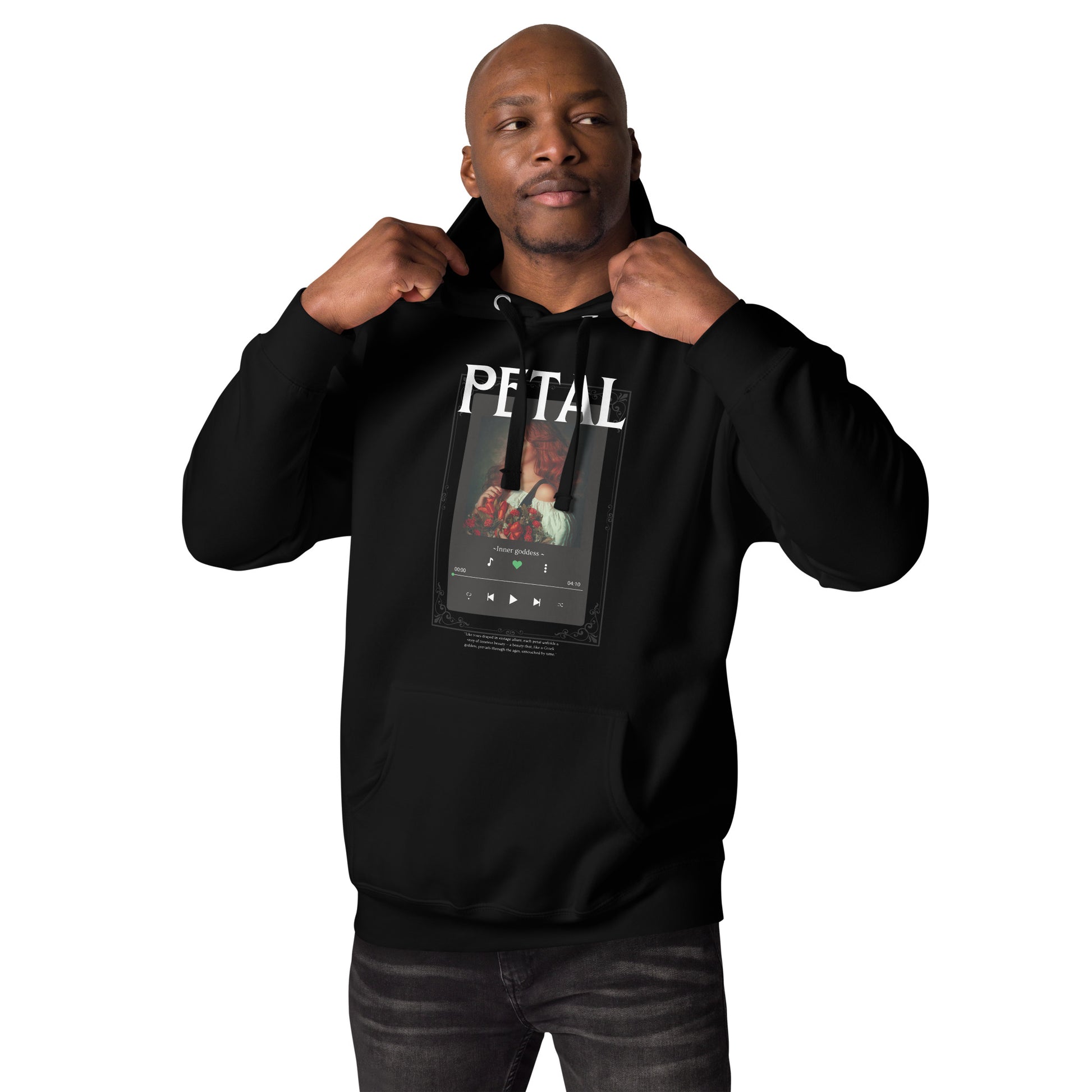 Petaline Hoodie image 2 in Black, size M, showing front view for the Petal design.