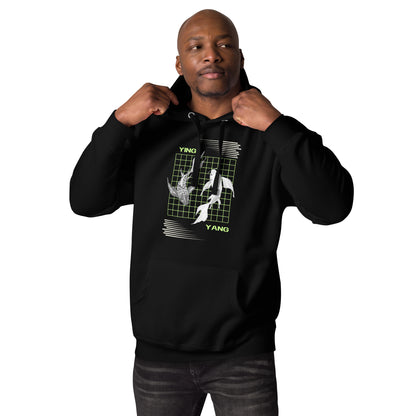 Image 2 of Black Equinoxe Hoodie, size M, with Ying and Yang artwork visible in front view.