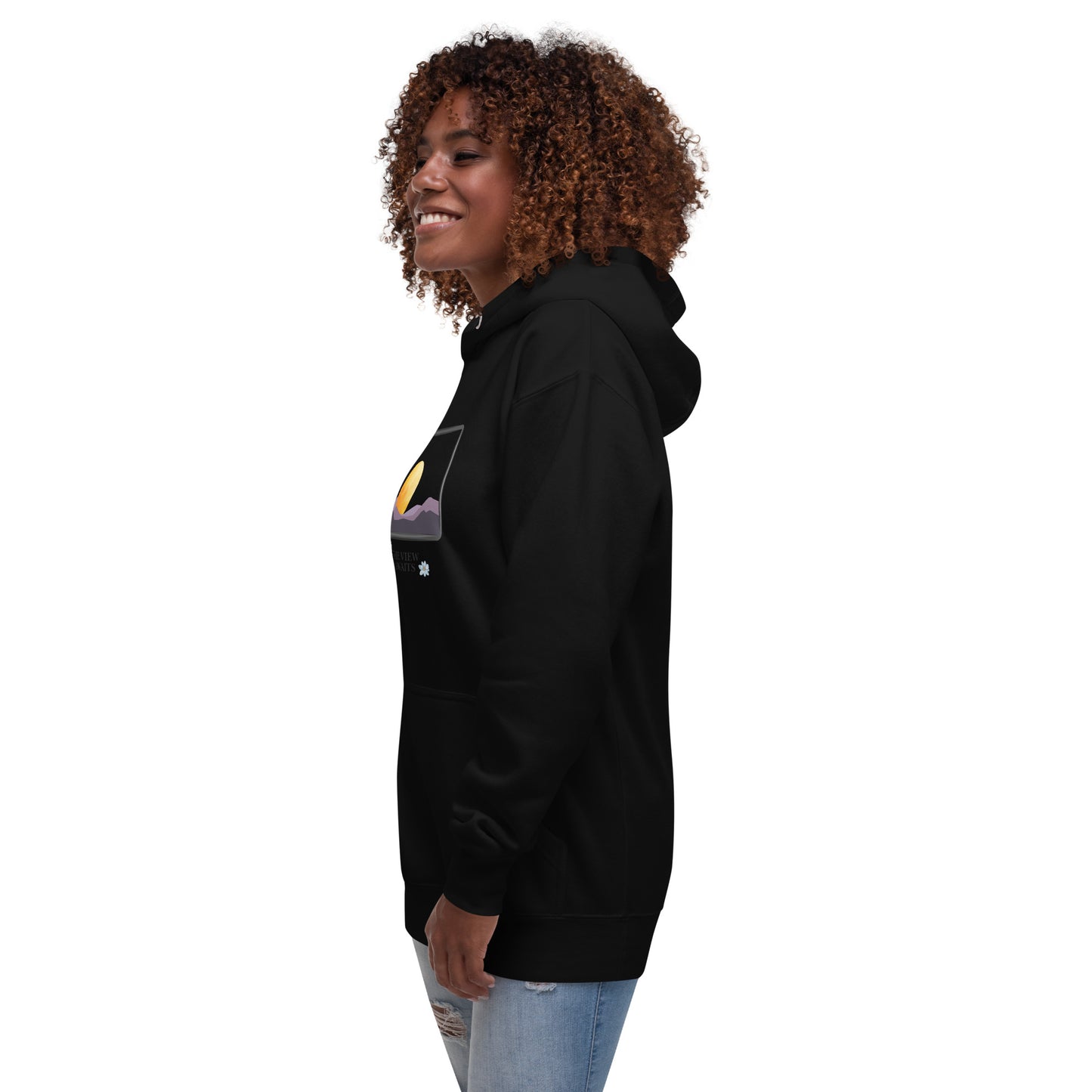Avenor Hoodie product image 3 in Black, size L, with front view, left-side angle and design placement.