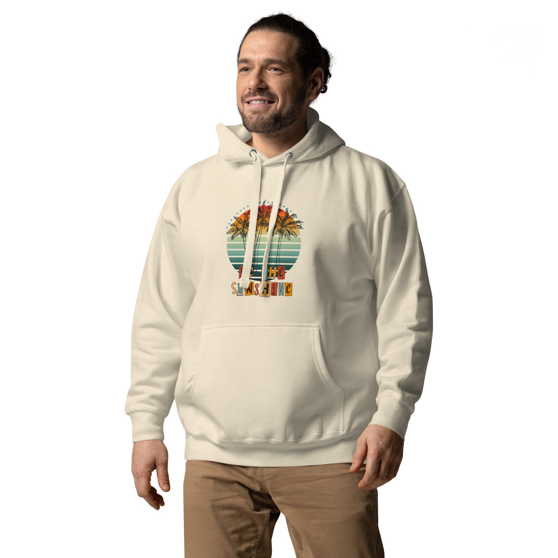Solara Hoodie by R.A. Apparel, image 56, front view, left-side angle, Latte, size S, design placement.
