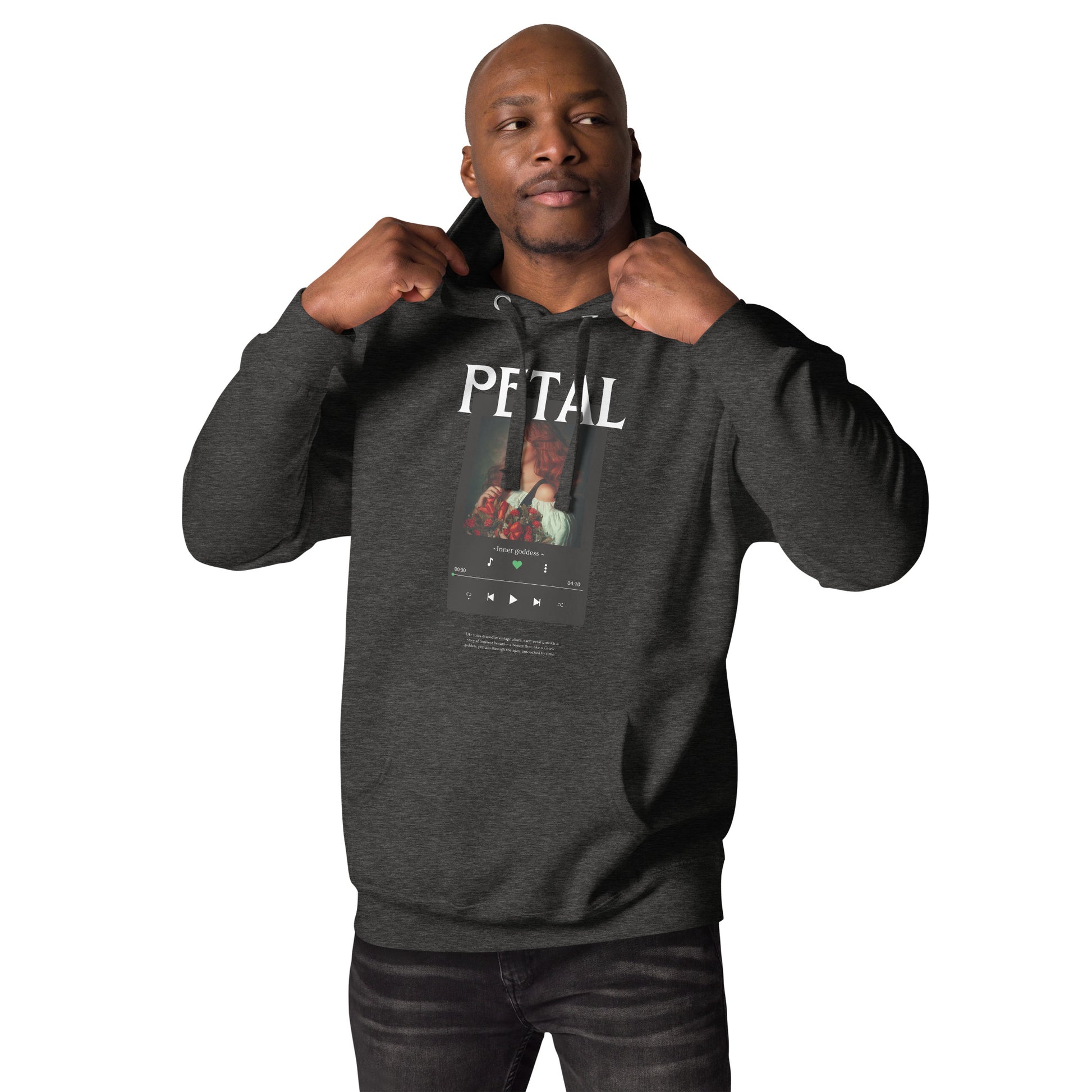 Image 7 of Navy Blazer Petaline Hoodie, size M, with Petal artwork visible in front view.