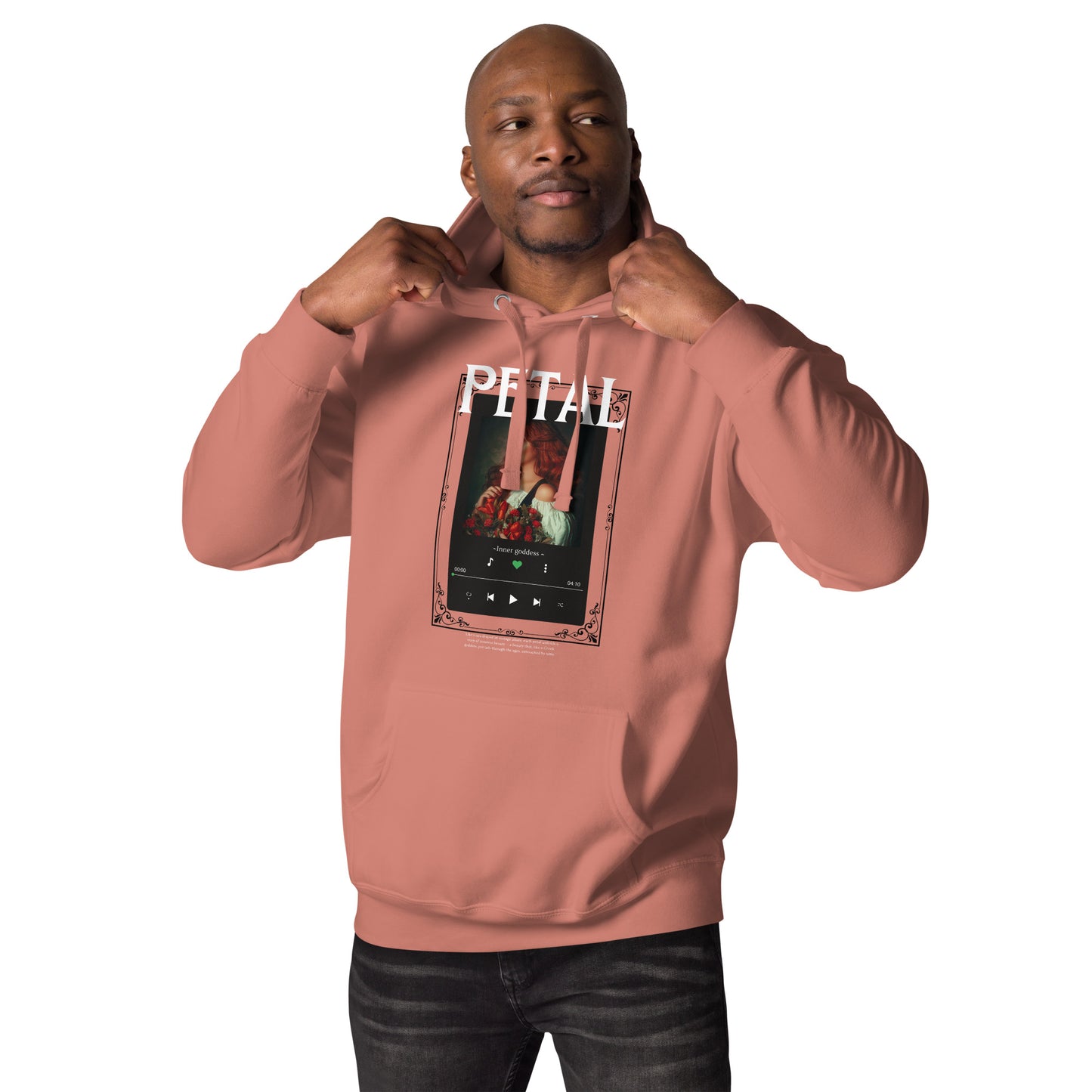 Image 23 of Vintage Black Petaline Hoodie, size L, with Petal artwork visible in front view.