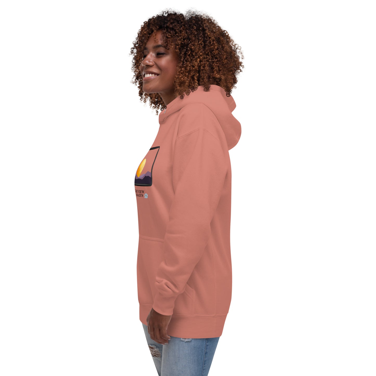 Image 43 of Team Red Avenor Hoodie, size L, with The View Awaits artwork visible in front view, left-side angle.