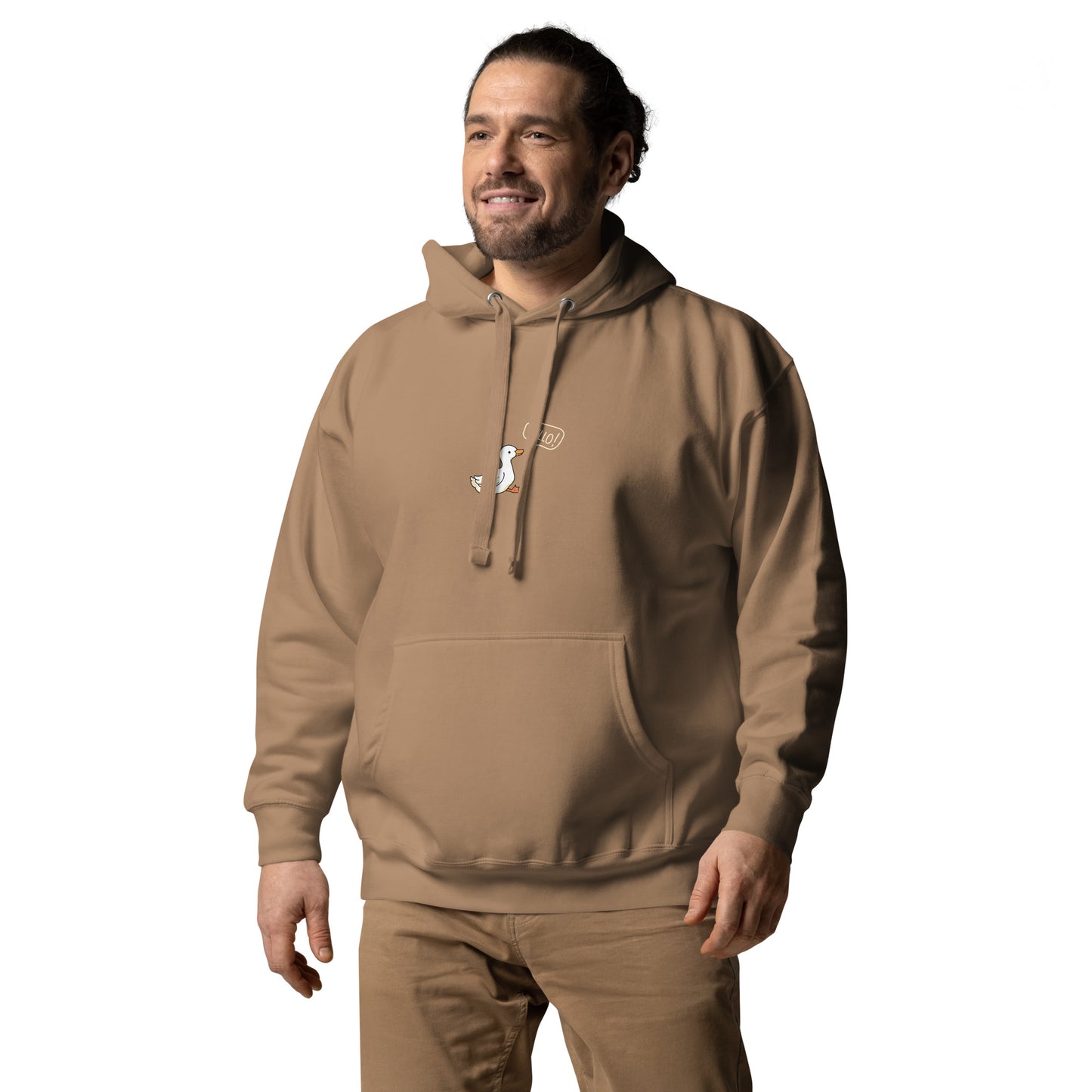 Quacksy Hoodie by R.A. Apparel, image 38, front view, left-side angle, Forest Green, size L, design placement.