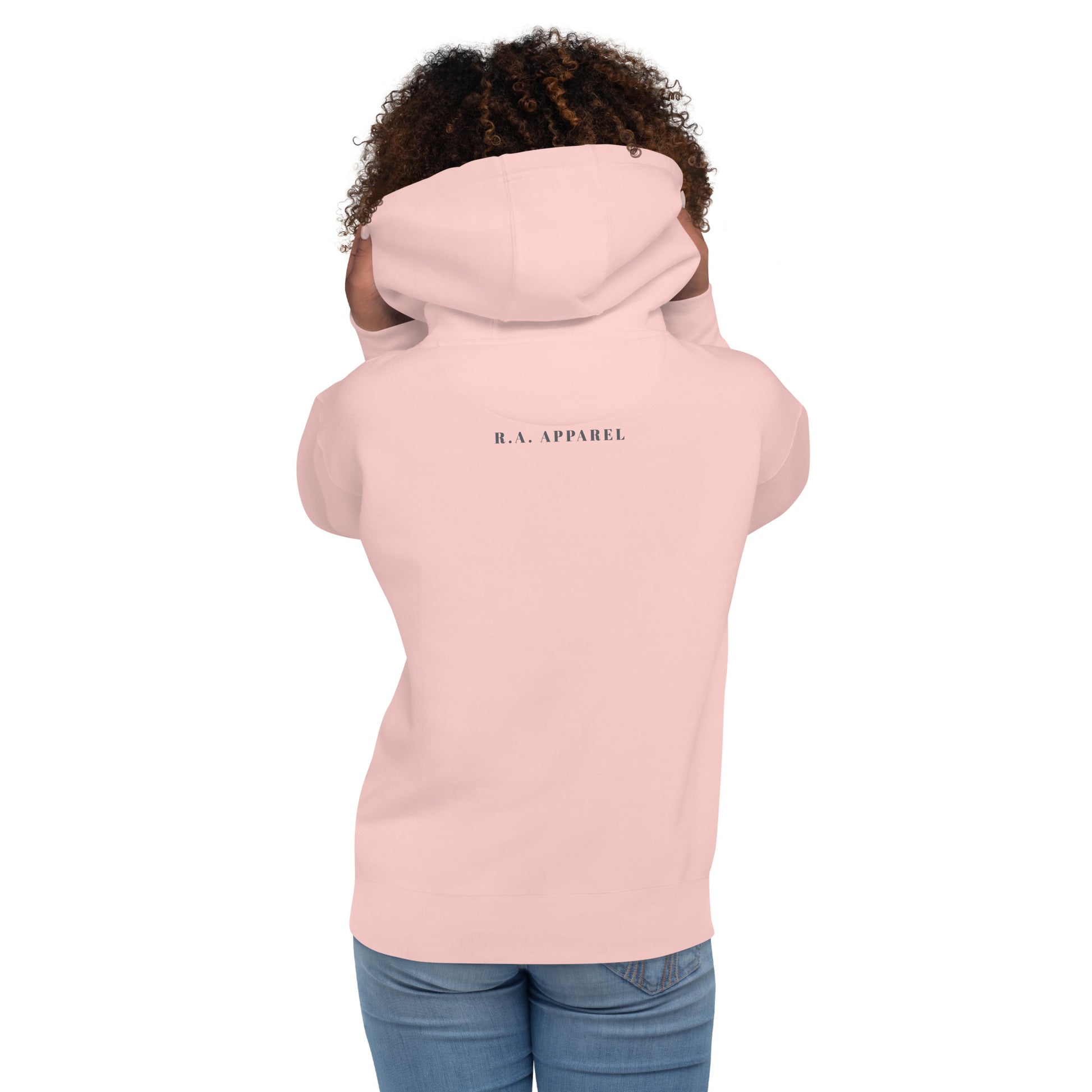 Image 62 of Khaki Avenor Hoodie, size M, with The View Awaits artwork visible in back view.