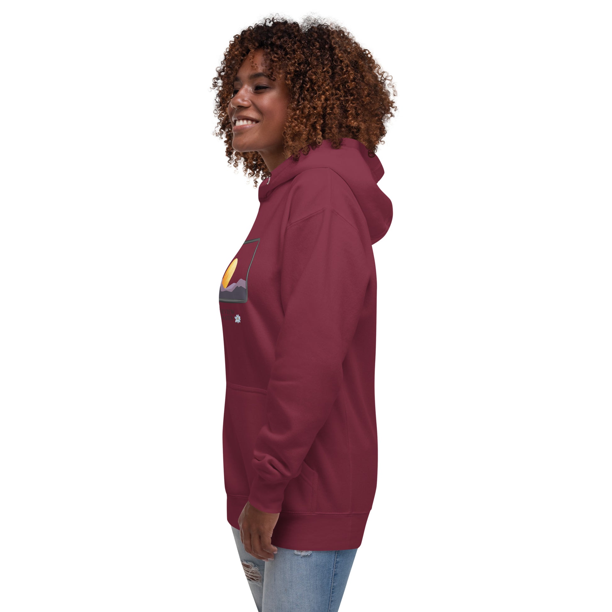 Avenor Hoodie image 11 in Maroon, size S, showing front view, left-side angle for the The View Awaits design.