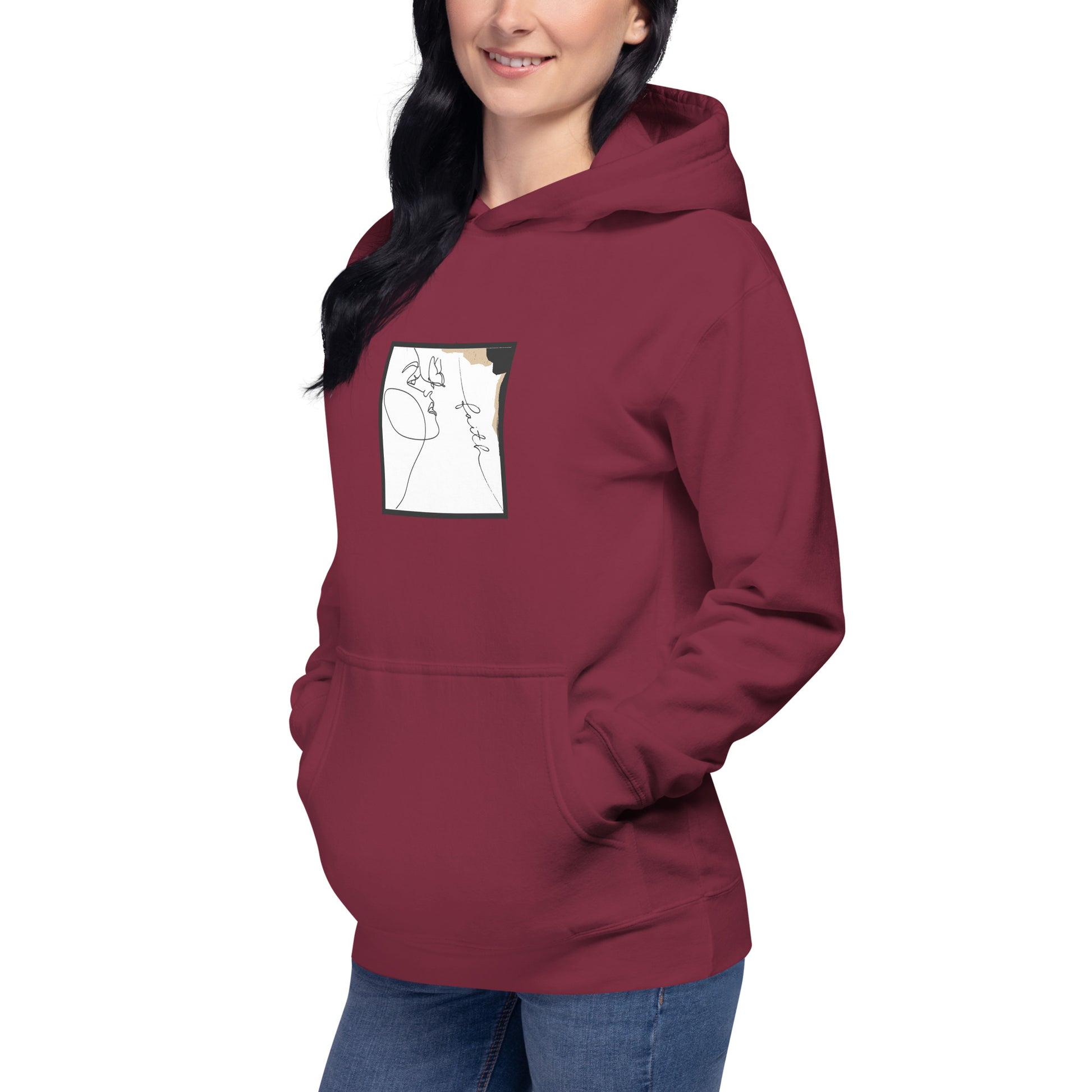 Image 28 of Vintage Black Faithline Hoodie - Left Placement, size XL, with Faith artwork visible in front view, left-side angle.