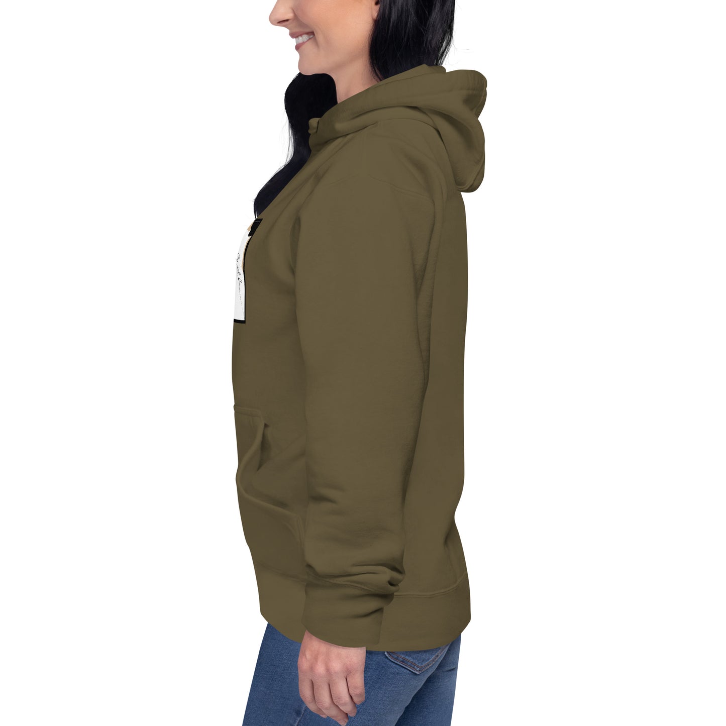 Faithline Hoodie - Left Placement by R.A. Apparel, image 45, left-side angle, Forest Green, size L, left placement.