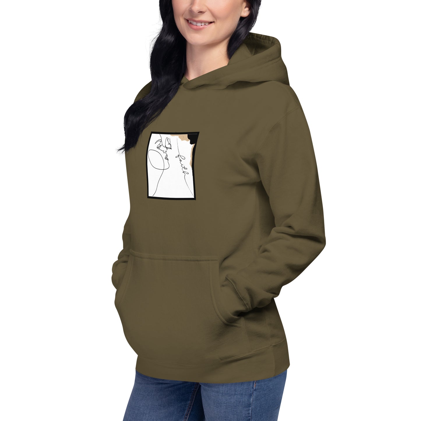 Faithline Hoodie - Left Placement image 46: Forest Green version, size XL with front view, left-side angle of the Faith range.