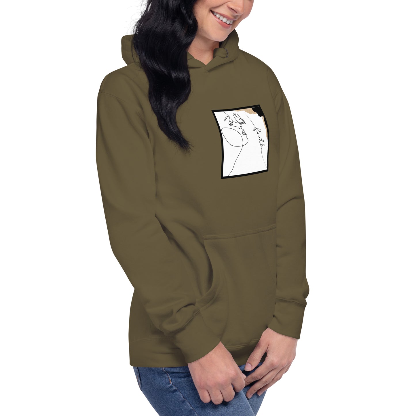 Faithline Hoodie - Left Placement image 48: Forest Green version, size 3XL with front view, right-side angle of the Faith range.