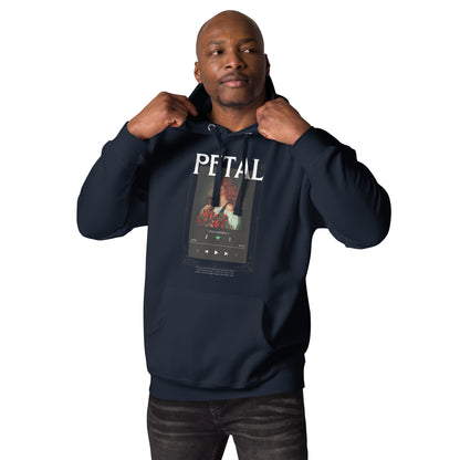 Image 3 of Black Petaline Hoodie, size L, with Petal artwork visible in front view.