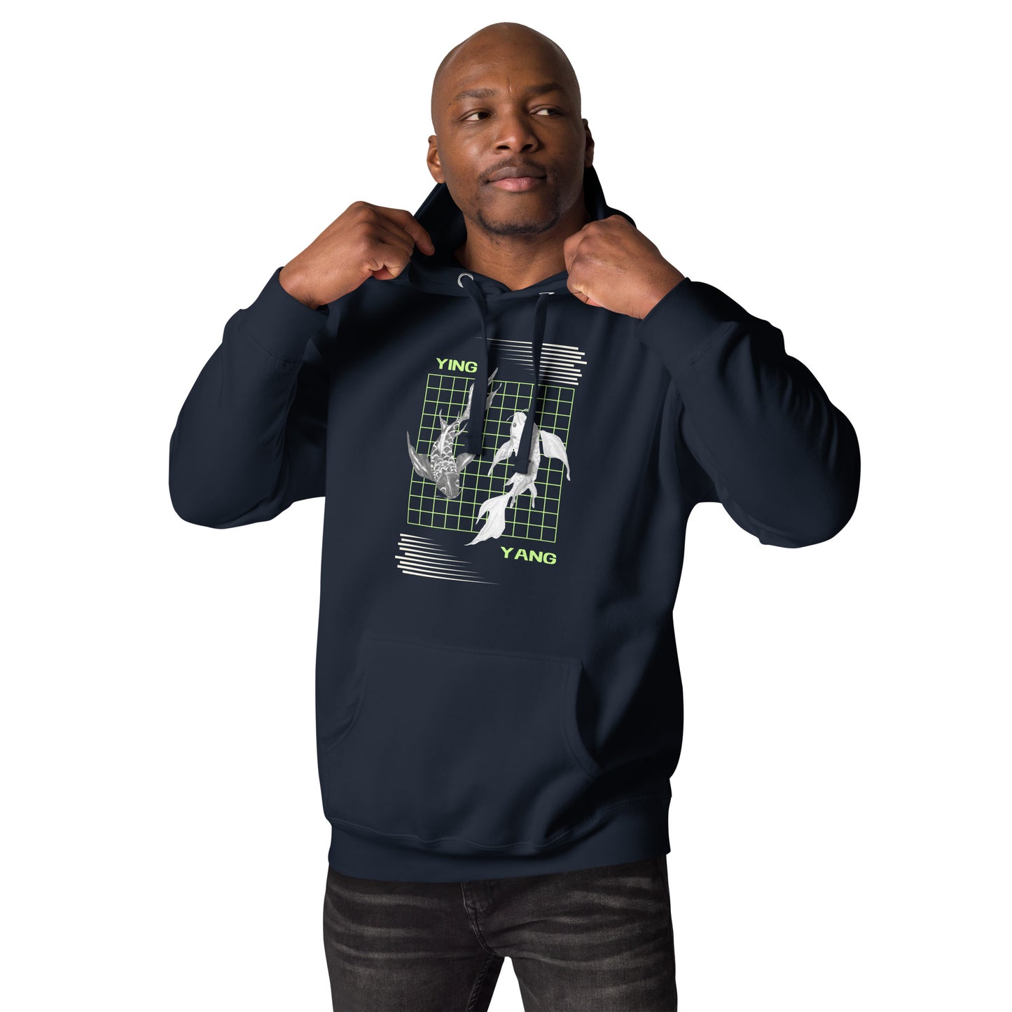Image 3 of Black Equinoxe Hoodie, size L, with Ying and Yang artwork visible in front view.