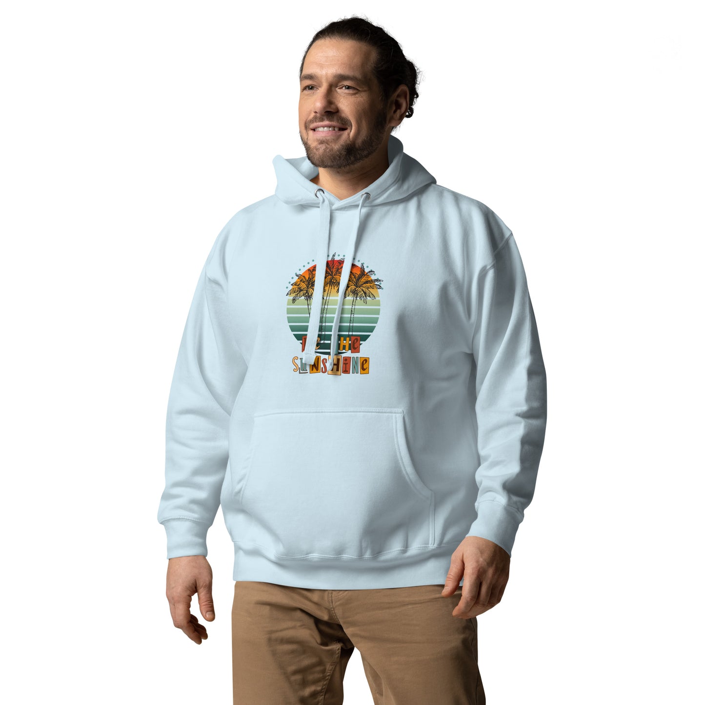 Image 53 of Dusty Rose Solara Hoodie, size L, with Be the Sunshine artwork visible in front view, left-side angle.