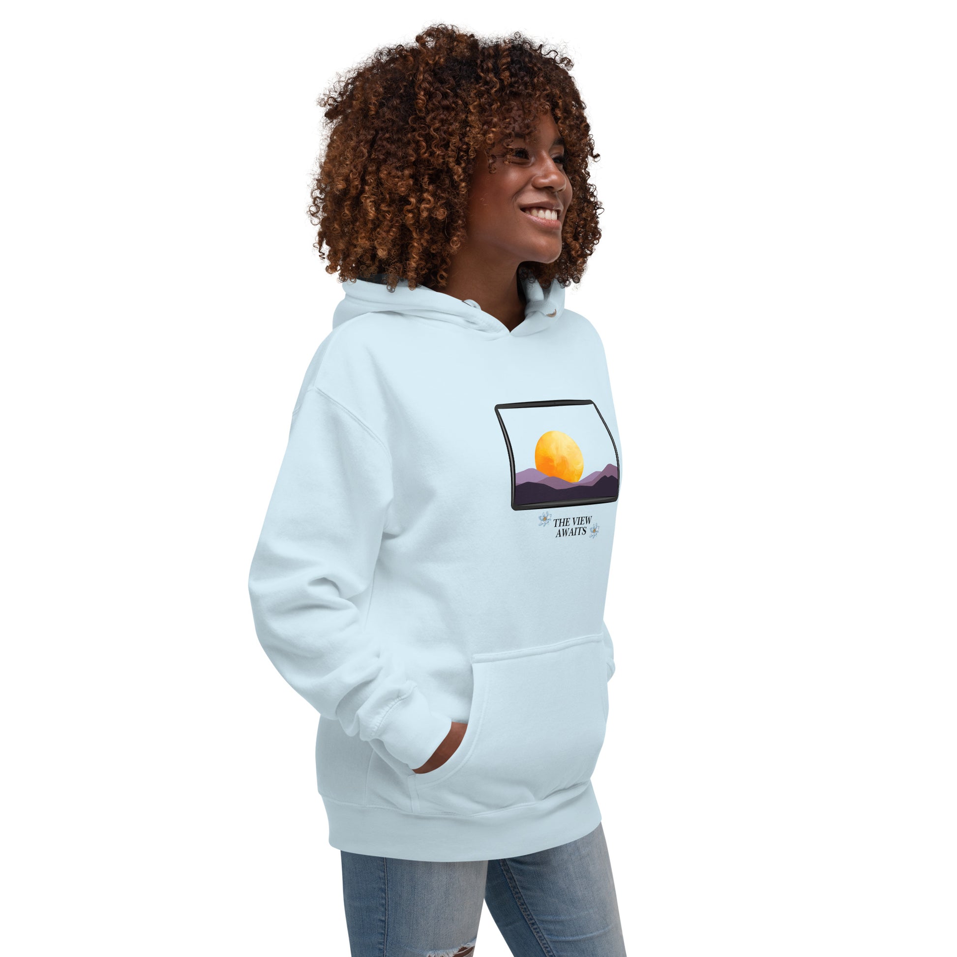 Avenor Hoodie by R.A. Apparel, image 72, front view, right-side angle, Carolina Blue, size M, design placement.