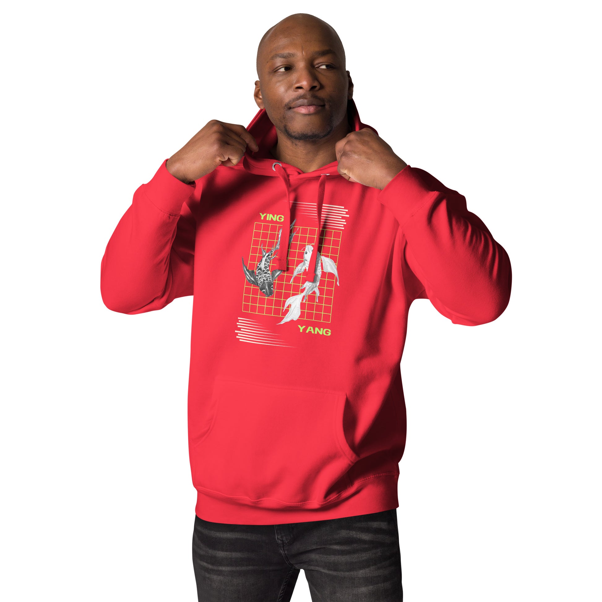 Equinoxe Hoodie by R.A. Apparel, image 19, front view, Charcoal Heather, size XL, design placement.