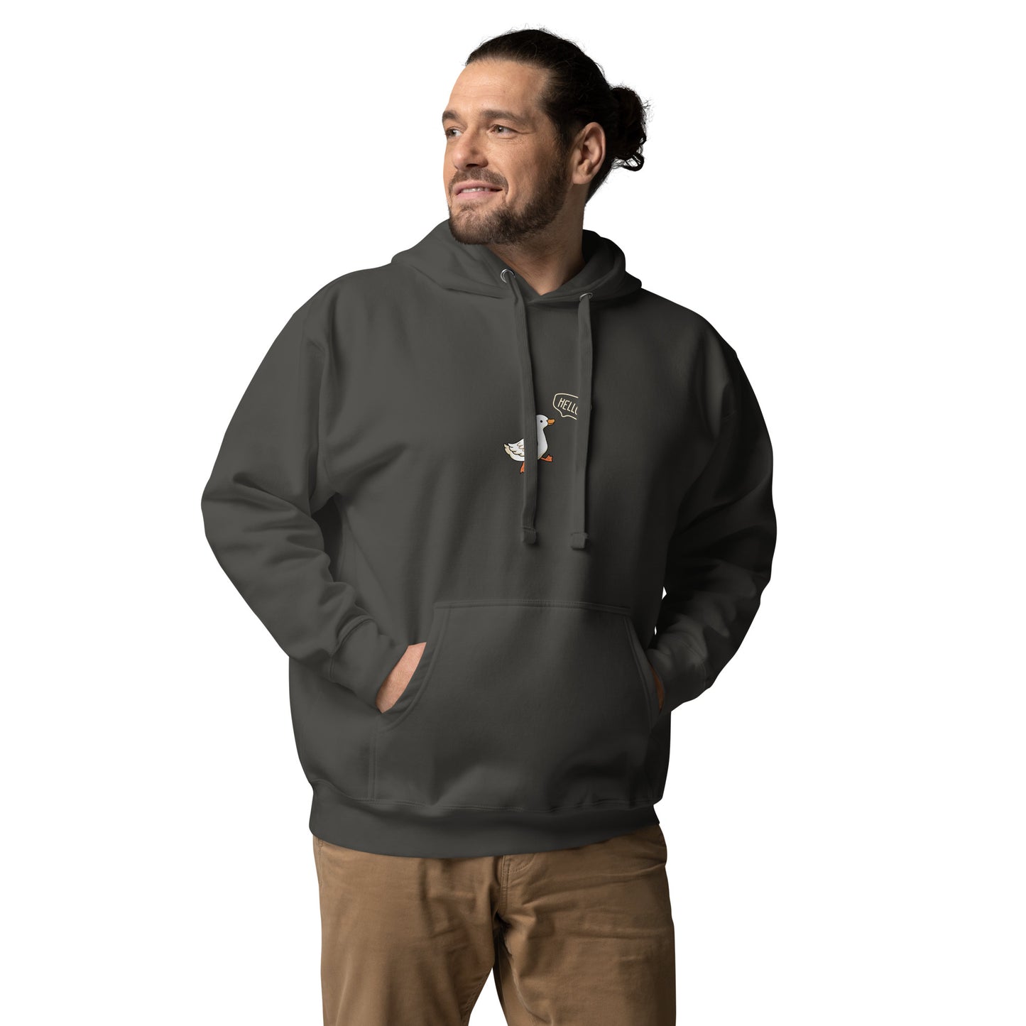 Quacksy Hoodie image 13 in Maroon, size L, showing front view for the Hello Duck design.