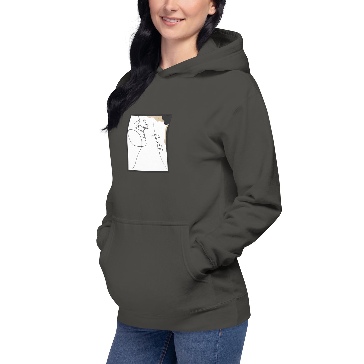 Image 75 of Sky Blue Faithline Hoodie - Left Placement, size L, with Faith artwork visible in front view, left-side angle.