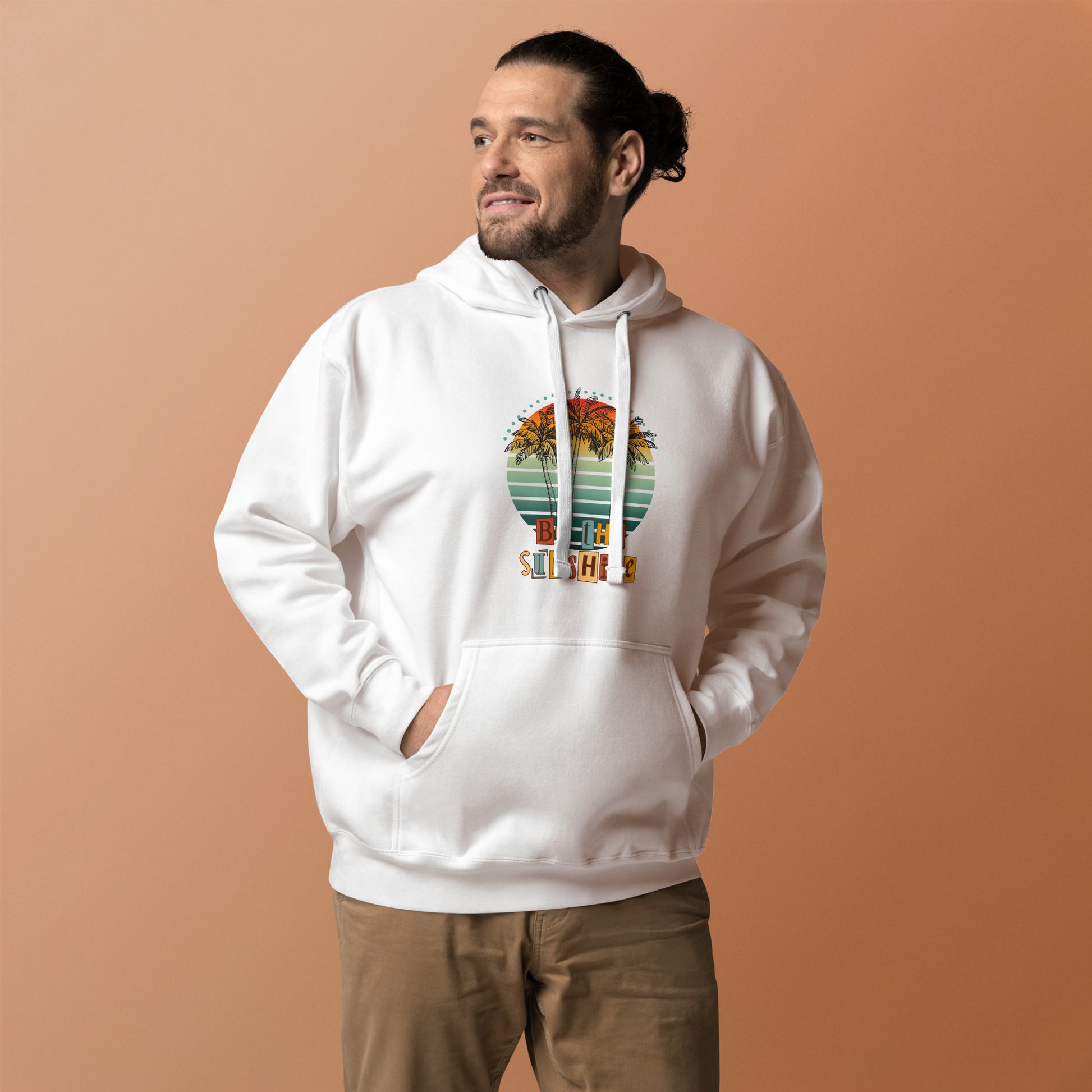 Solara Hoodie image 60 in Latte, size 2XL, showing front view for the Be the Sunshine design.
