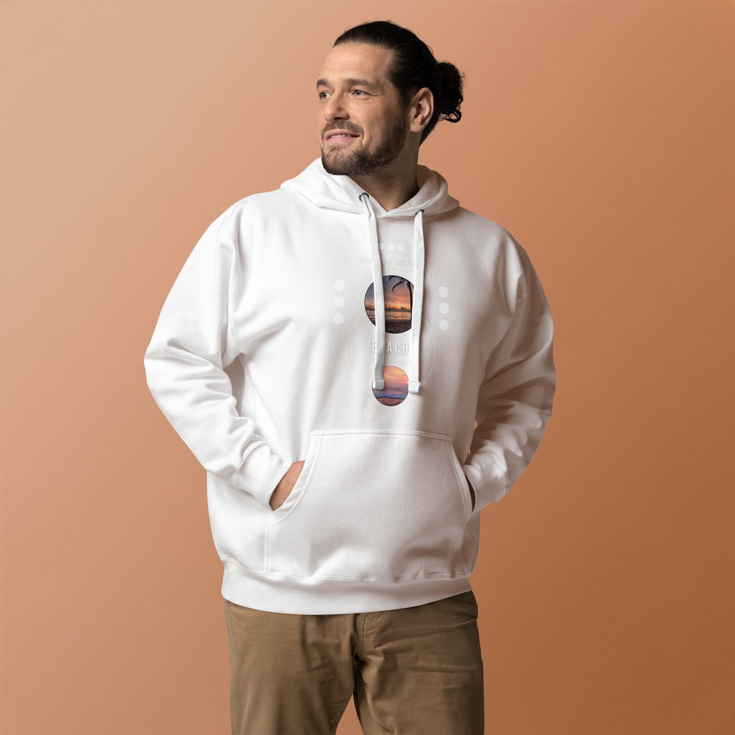 Coastline Attitude Hoodie - Left Placement image 3: Black version, size L with front view of the Beach Please range.