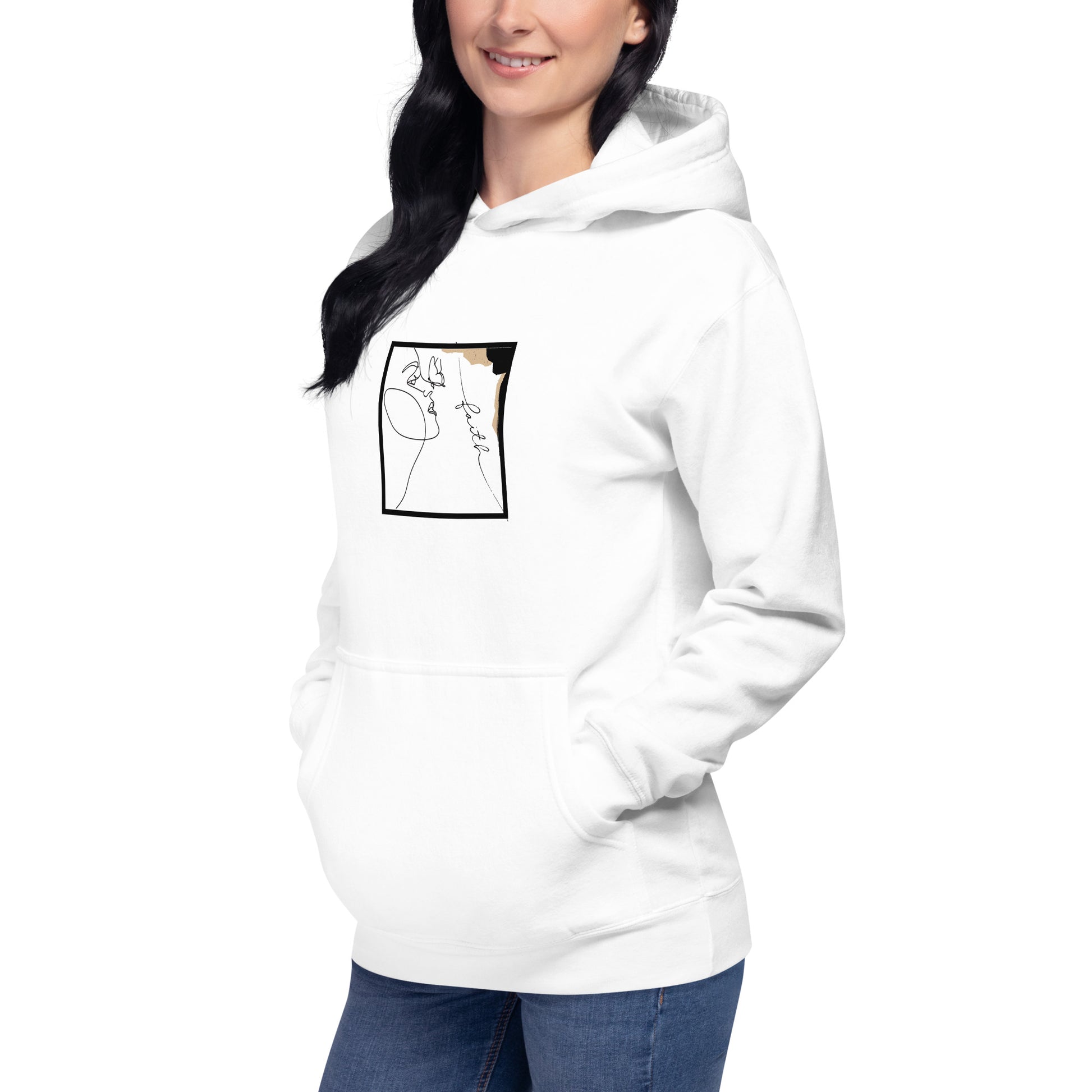 Faithline Hoodie - Left Placement image 4: Black version, size XL with front view, left-side angle of the Faith range.