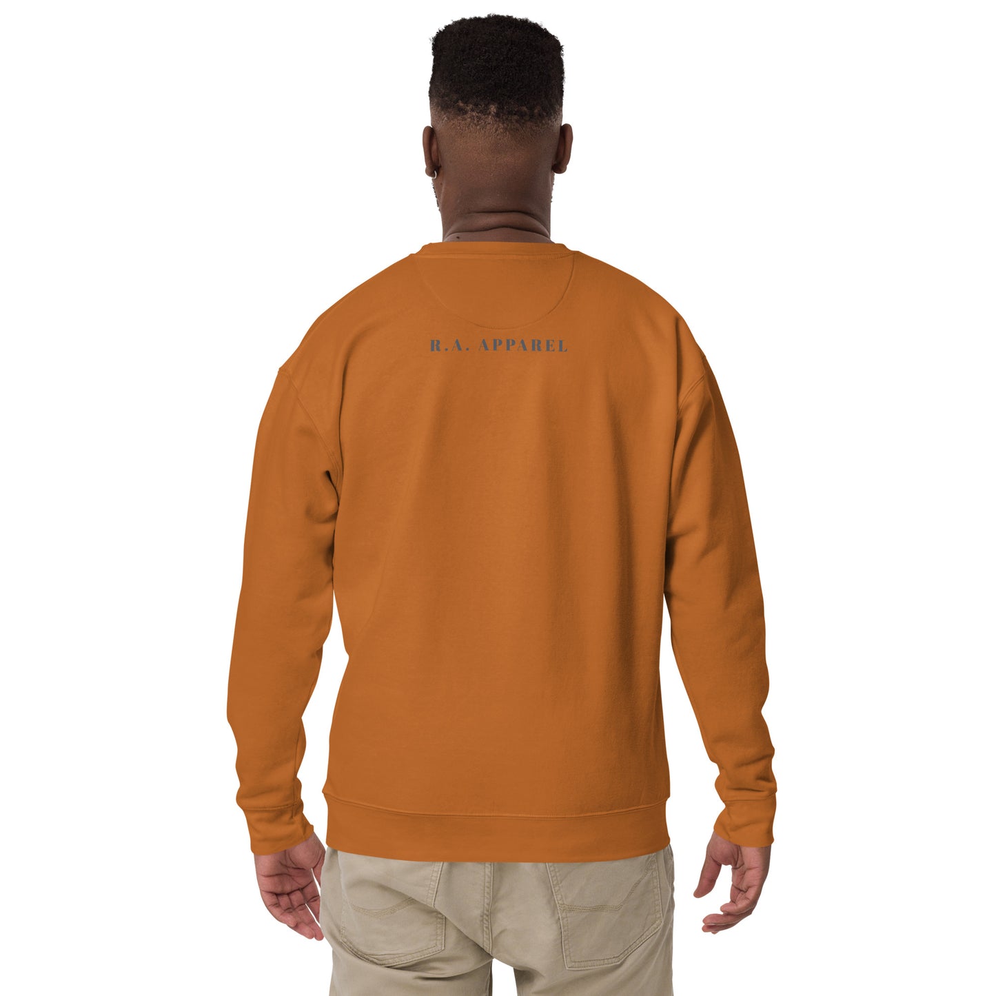 Equinoxe Sweatshirt by R.A. Apparel, image 33, back view, Forest Green, size L, design placement.