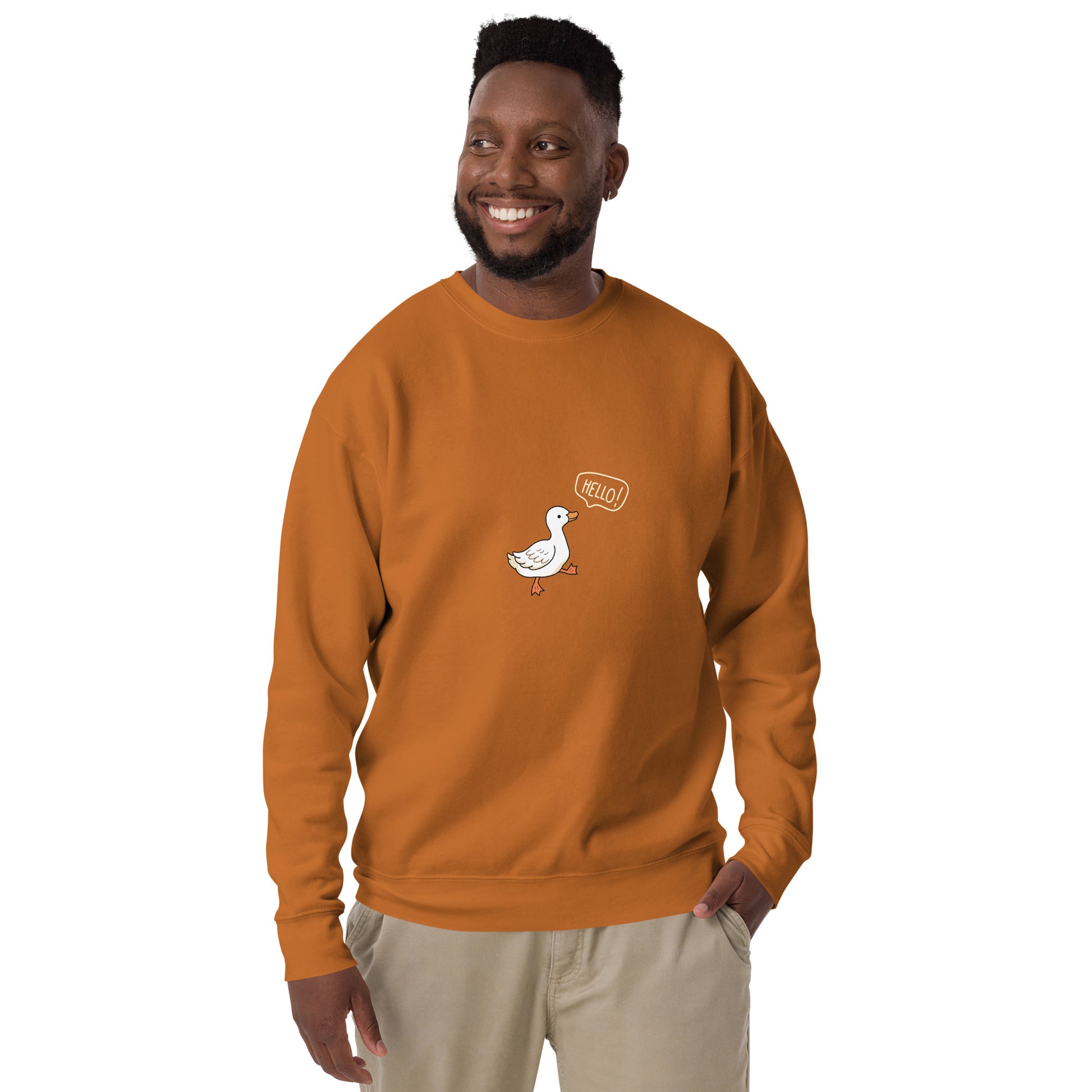 Quacksy Sweatshirt image 34 in Forest Green, size XL, showing front view for the Hello Duck design.