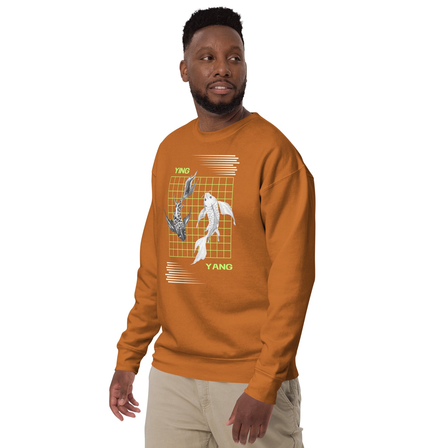 Image 35 of Forest Green Equinoxe Sweatshirt, size 2XL, with Ying and Yang artwork visible in front view, left-side angle.