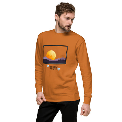 Image 51 of Dusty Rose Avenor Sweatshirt, size S, with The View Awaits artwork visible in front view, left-side angle.