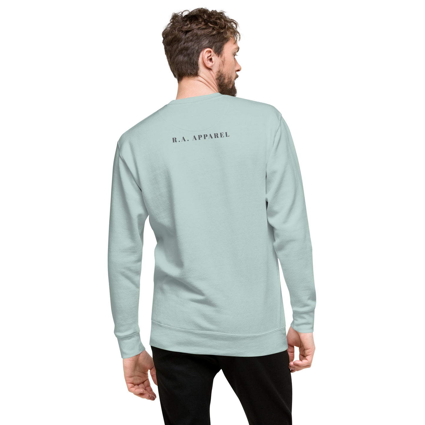 Solara Sweatshirt by R.A. Apparel, image 82, back view, Bone, size M, design placement.