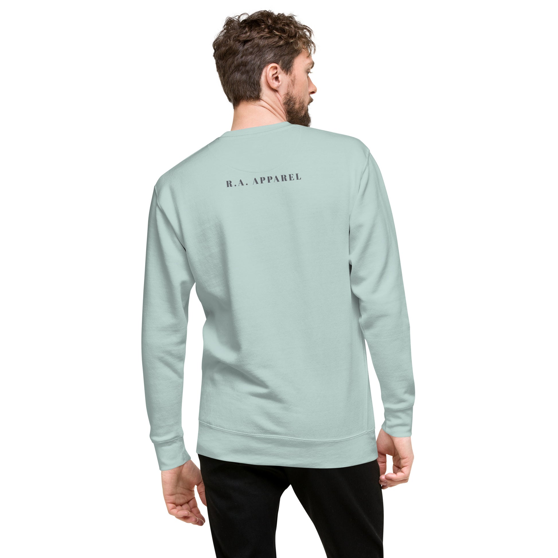 Solara Sweatshirt by R.A. Apparel, image 82, back view, Bone, size M, design placement.