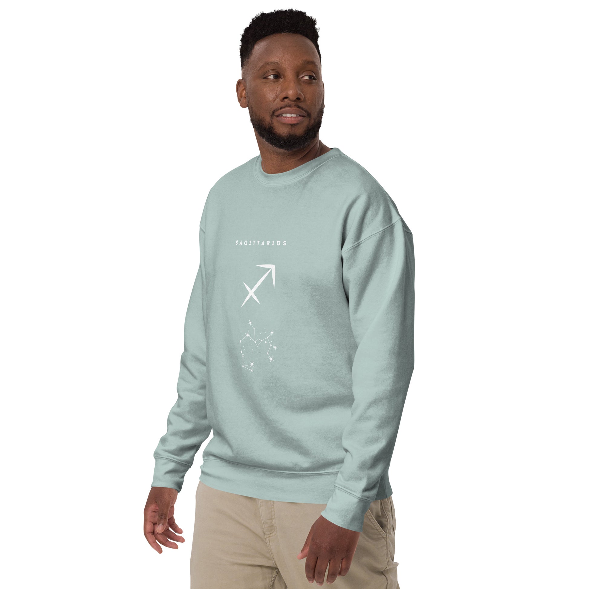 Arrowborne Sweatshirt - Left Placement image 54 in Agave, size M, showing front view, left-side angle for the Sagittarius design.