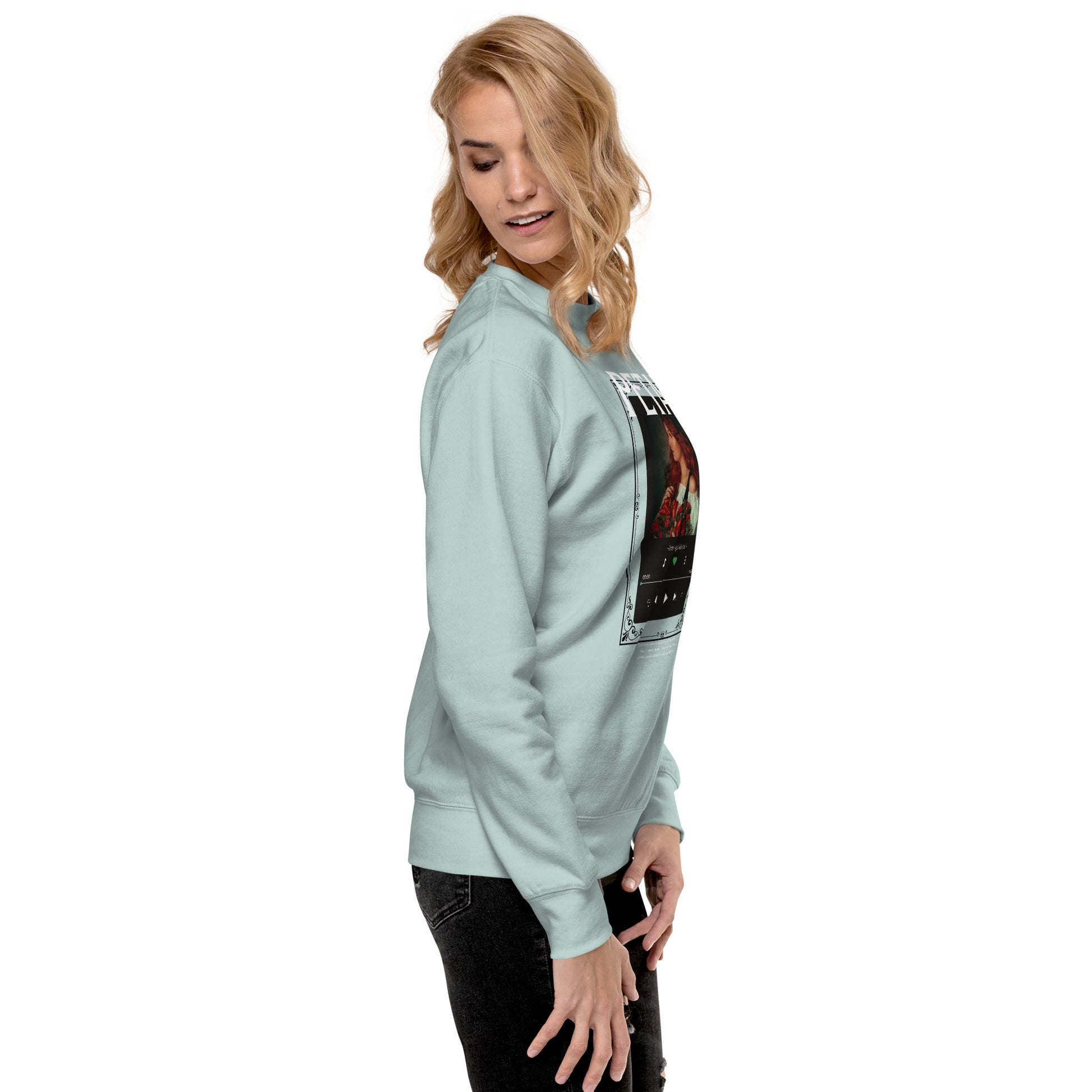Petaline Sweatshirt by R.A. Apparel, image 97, right-side angle, selected colour, design placement.