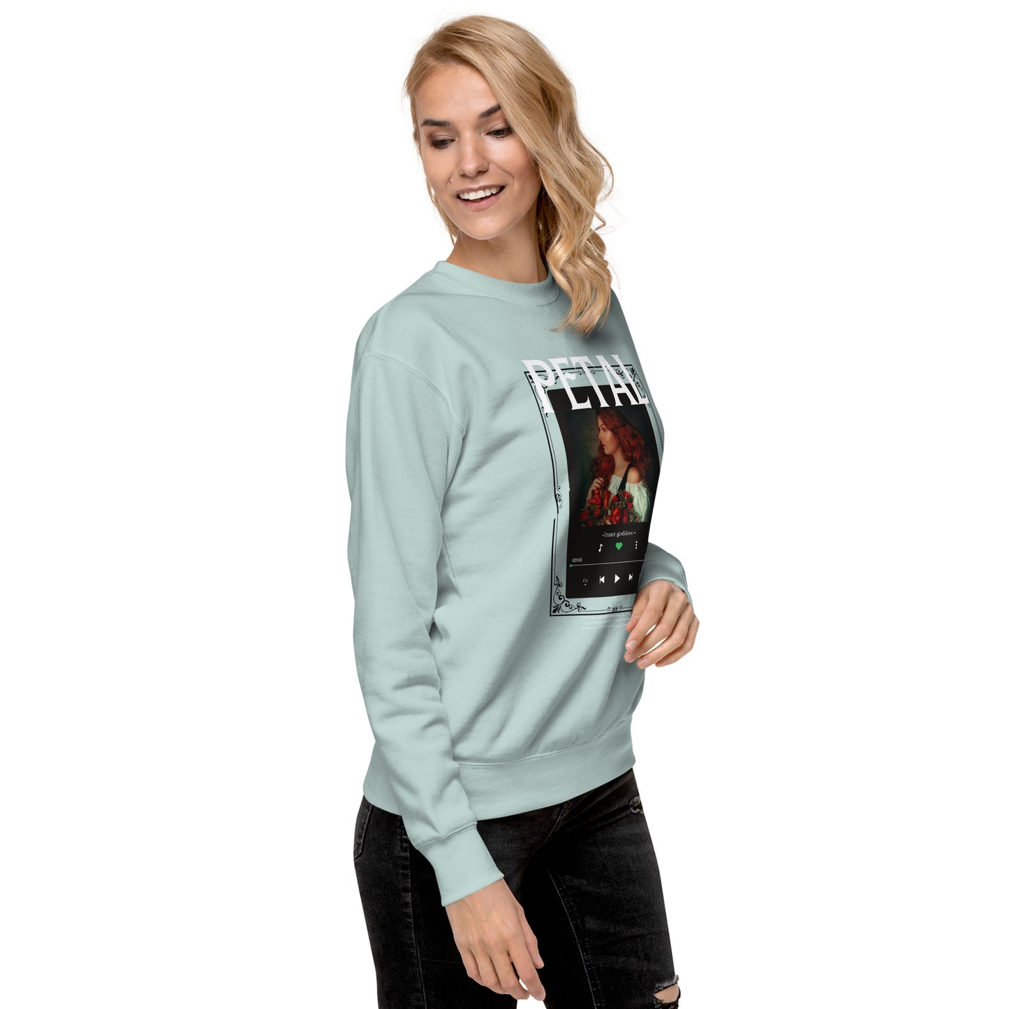 Petaline Sweatshirt product image 95 in White, size 2XL, with front view, right-side angle and design placement.