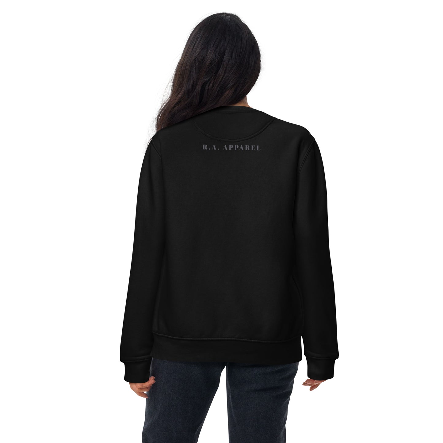 Astral Circle Sweatshirt - Left Placement by R.A. Apparel, image 2, back view, Black, size M, left placement.