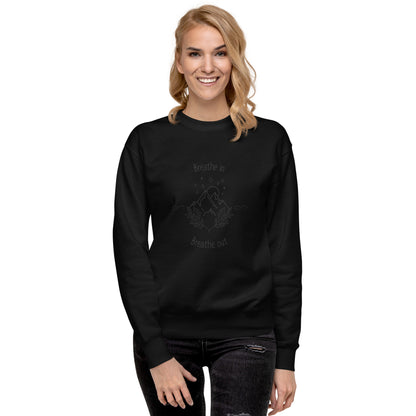 Exhale Sweatshirt - Left Placement product image 16 in Charcoal Heather, size XL, with front view and left placement.