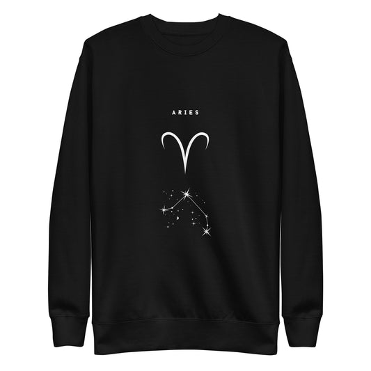 Marsborne Sweatshirt - Left Placement image 1 in Black, size S, showing front view for the Aries design.
