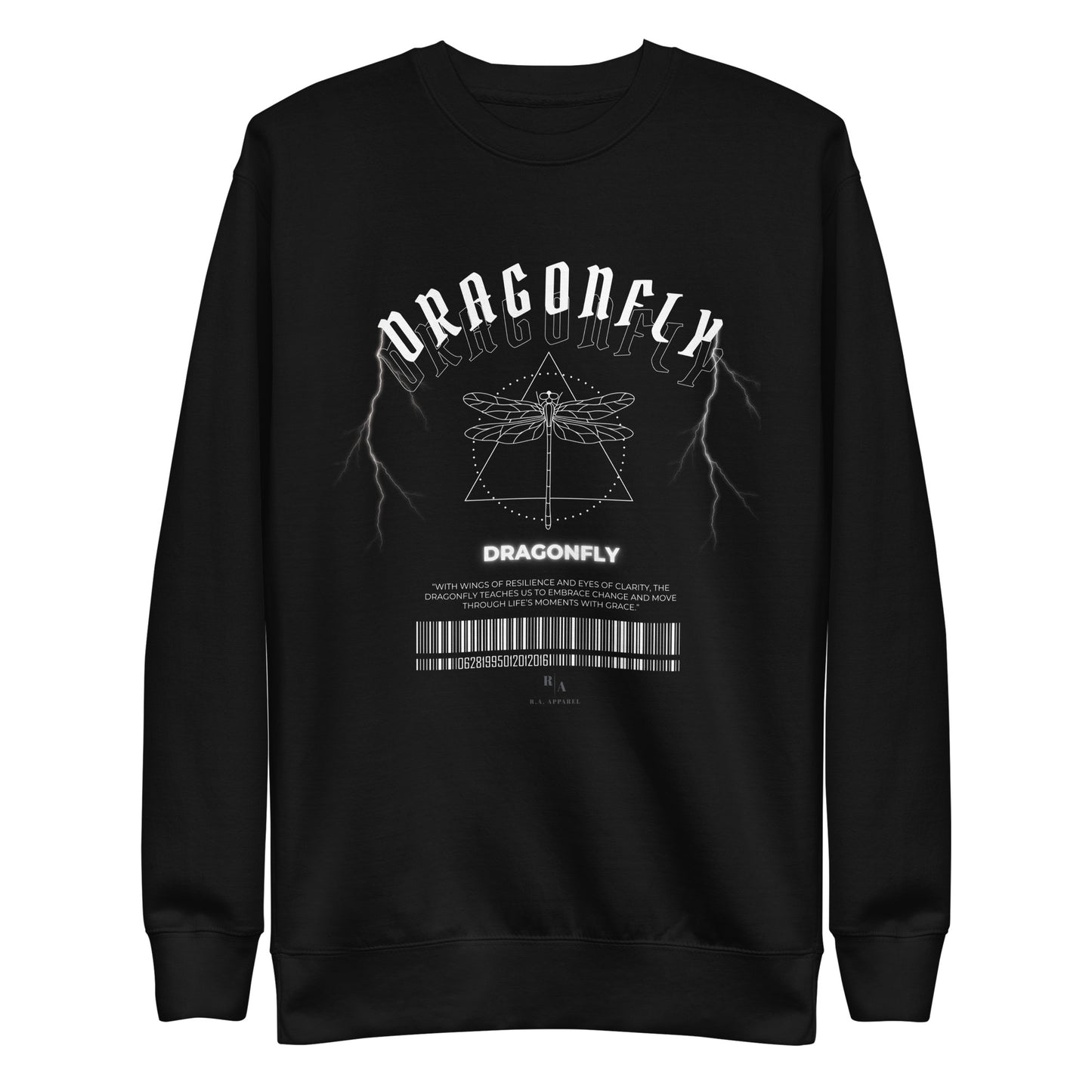 Image 1 of Black Dragonfly Sweatshirt - Left Placement, size S, with Dragonfly artwork visible in front view.