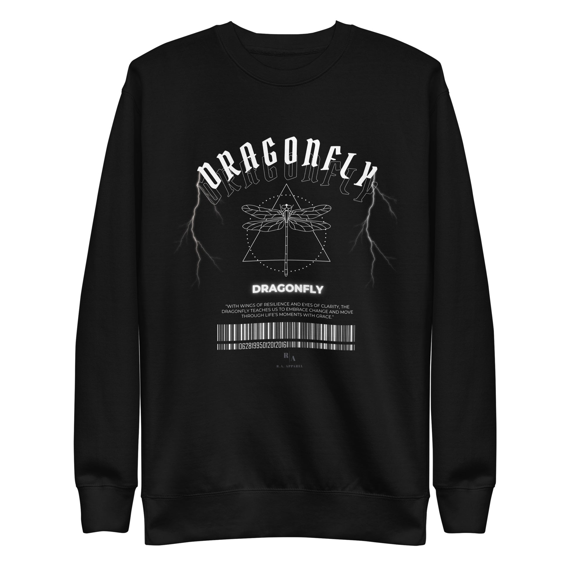 Image 1 of Black Dragonfly Sweatshirt - Left Placement, size S, with Dragonfly artwork visible in front view.