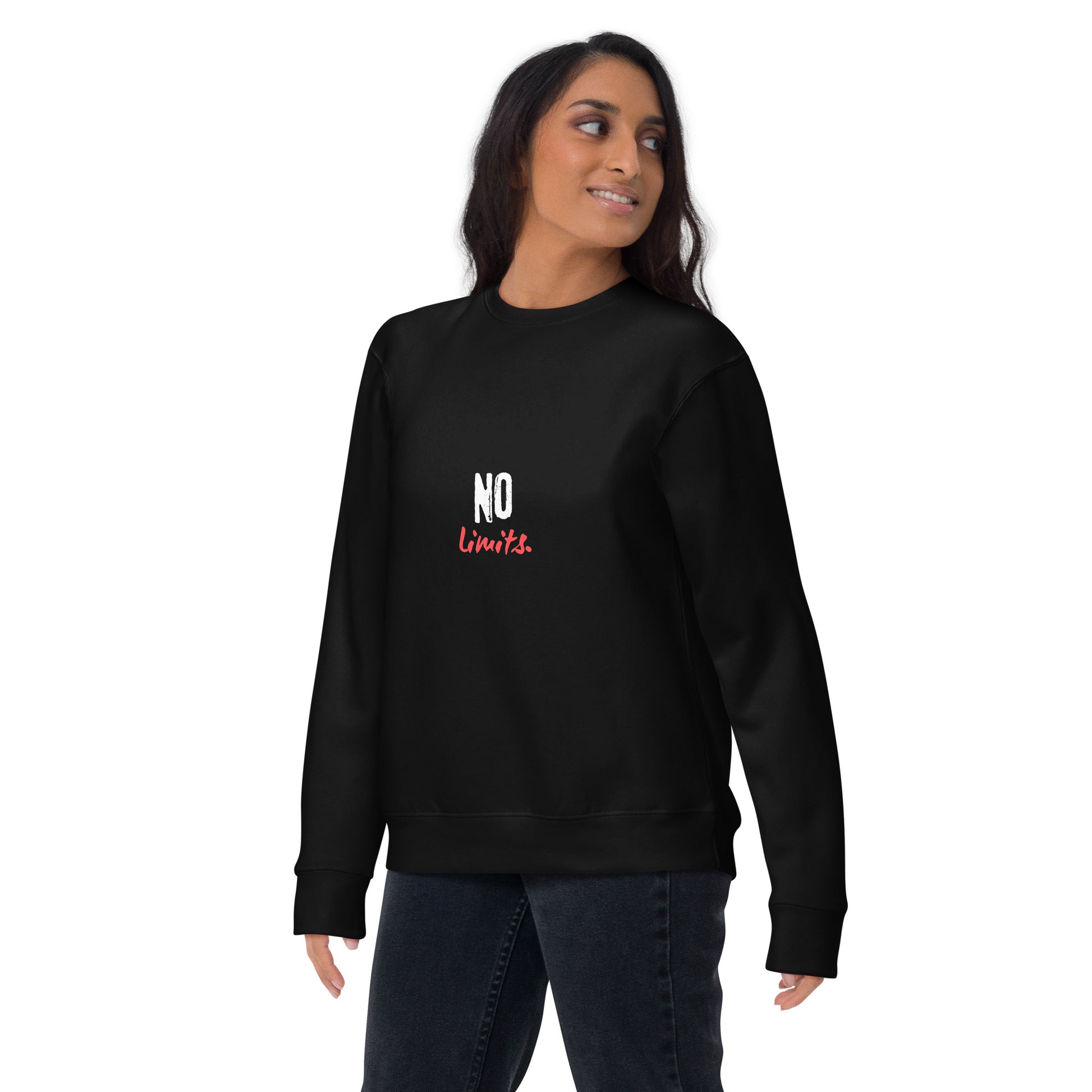 Image 3 of Black Limitless Sweatshirt - Left Placement, size L, with No Limits artwork visible in front view.