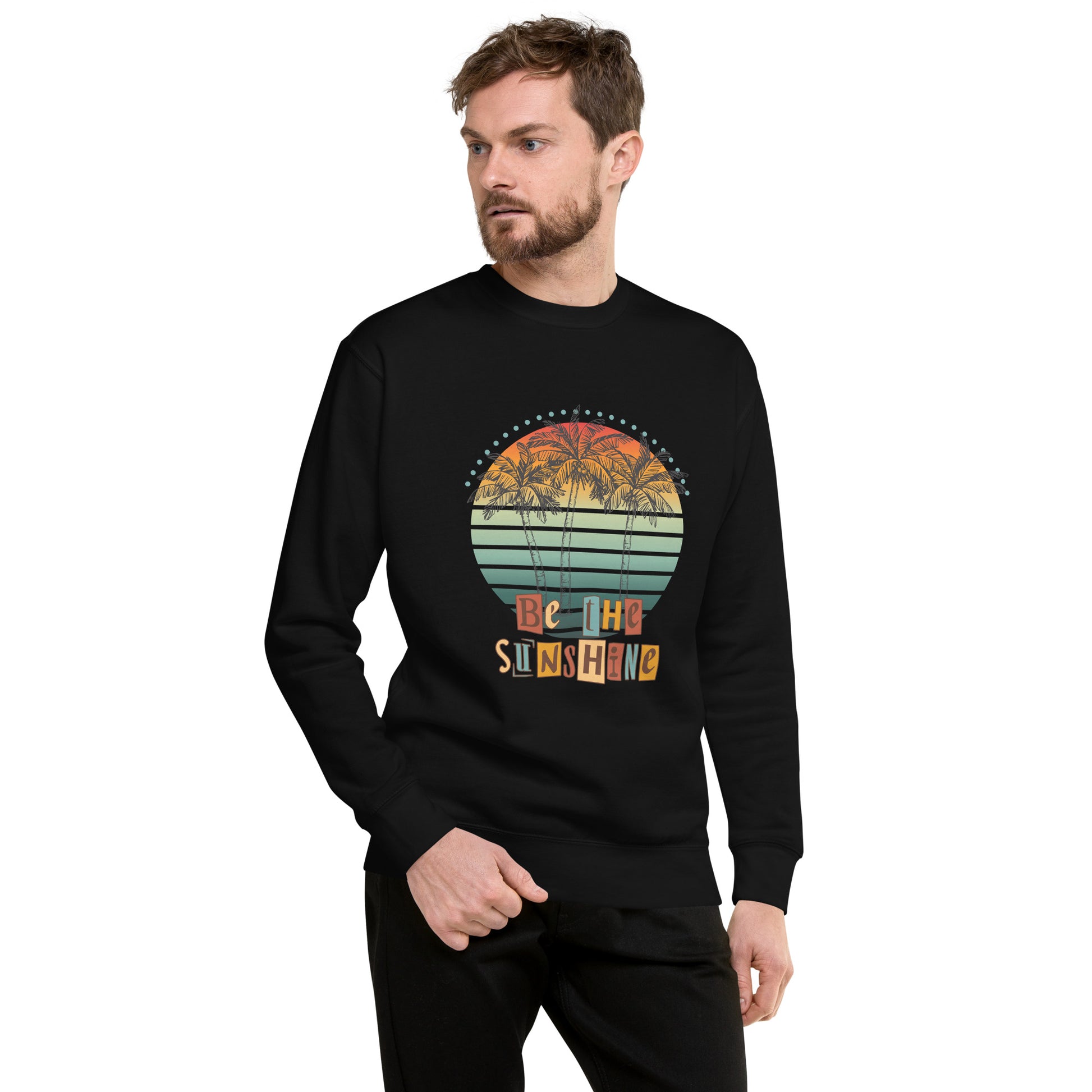 Image 1 of Black Solara Sweatshirt, size S, with Be the Sunshine artwork visible in front view.