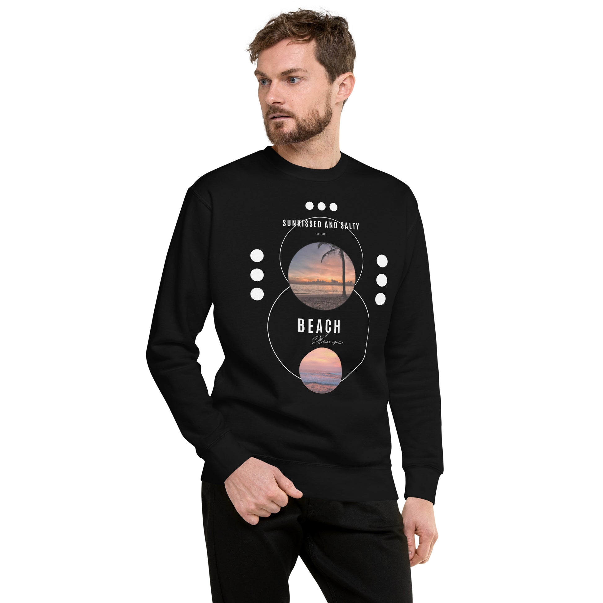 Coastline Attitude Sweatshirt - Left Placement image 13 in Charcoal Heather, size S, showing front view for the Beach Please design.