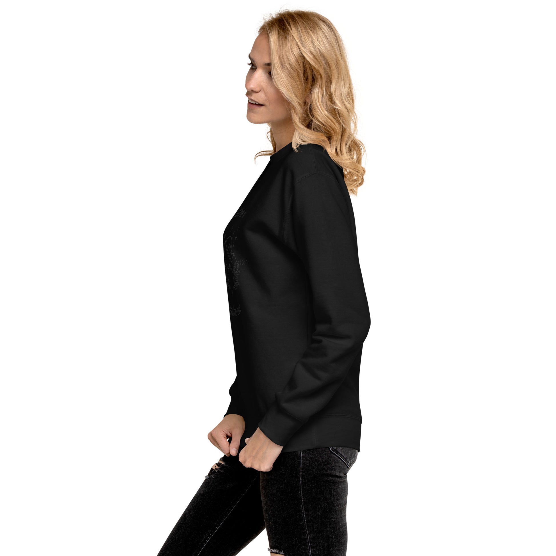 Image 19 of Team Royal Exhale Sweatshirt - Left Placement, size S, with Breathe in and Breathe Out artwork visible in left-side angle.